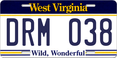 WV license plate DRM038