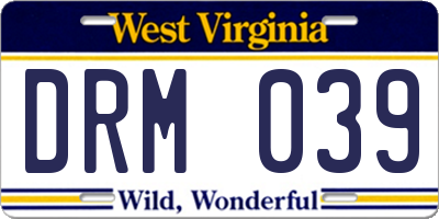WV license plate DRM039