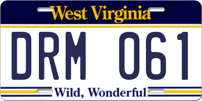WV license plate DRM061