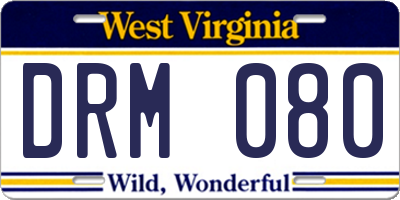 WV license plate DRM080