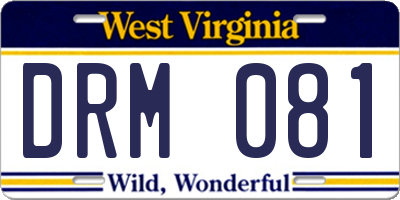 WV license plate DRM081