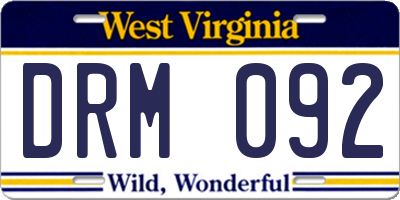 WV license plate DRM092
