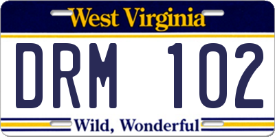WV license plate DRM102
