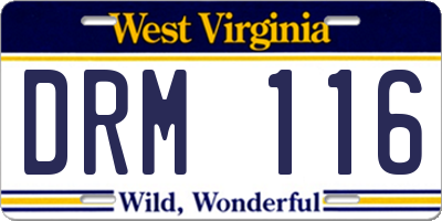 WV license plate DRM116