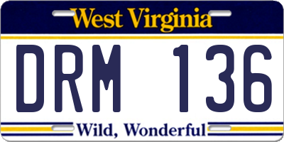 WV license plate DRM136