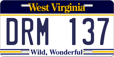 WV license plate DRM137