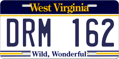 WV license plate DRM162
