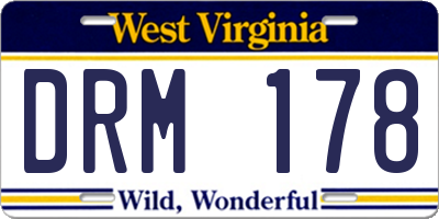 WV license plate DRM178
