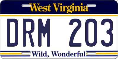 WV license plate DRM203