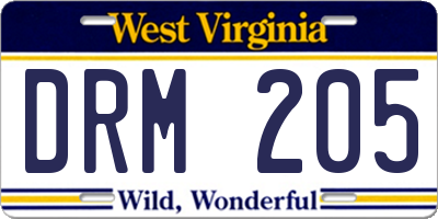 WV license plate DRM205