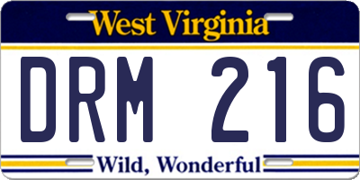 WV license plate DRM216