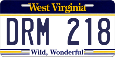WV license plate DRM218