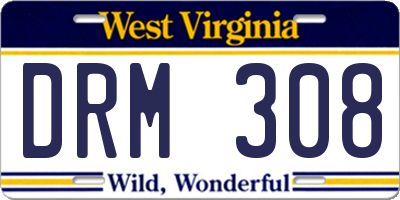 WV license plate DRM308