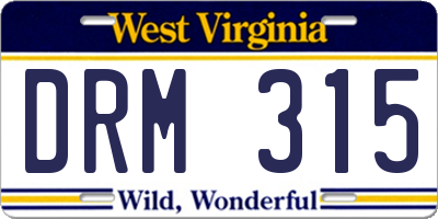 WV license plate DRM315