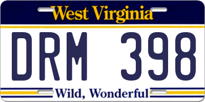 WV license plate DRM398