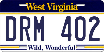 WV license plate DRM402