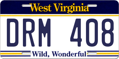 WV license plate DRM408