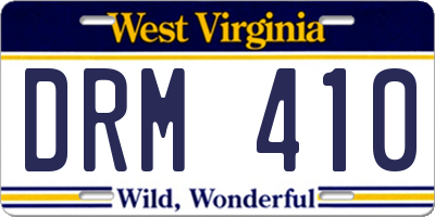 WV license plate DRM410