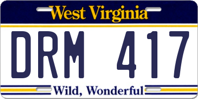 WV license plate DRM417