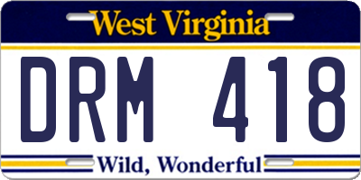 WV license plate DRM418