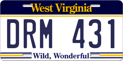 WV license plate DRM431