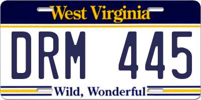 WV license plate DRM445