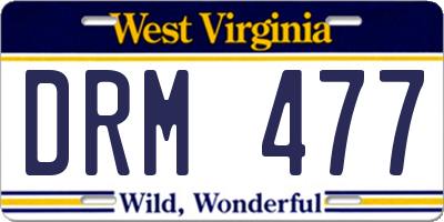WV license plate DRM477