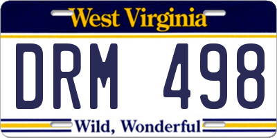 WV license plate DRM498