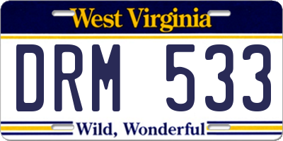 WV license plate DRM533