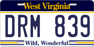WV license plate DRM839