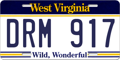 WV license plate DRM917