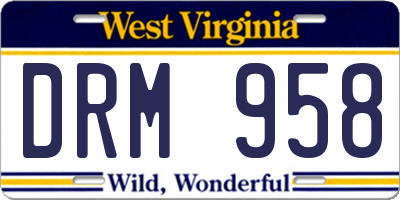 WV license plate DRM958