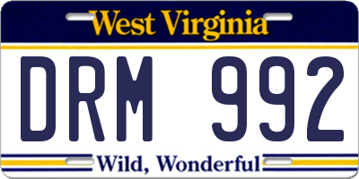 WV license plate DRM992