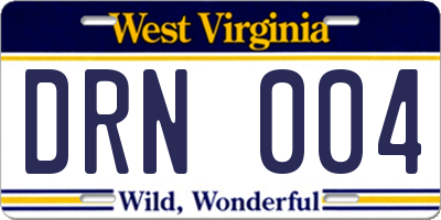 WV license plate DRN004