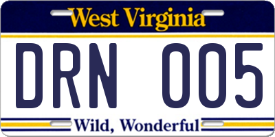WV license plate DRN005