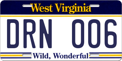 WV license plate DRN006