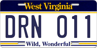 WV license plate DRN011