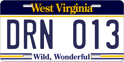 WV license plate DRN013