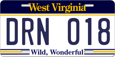 WV license plate DRN018
