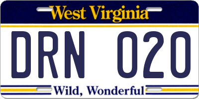 WV license plate DRN020