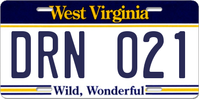 WV license plate DRN021