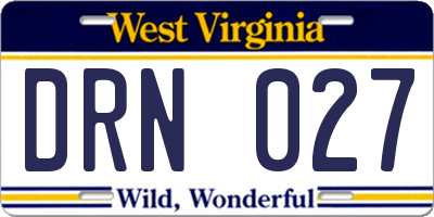WV license plate DRN027