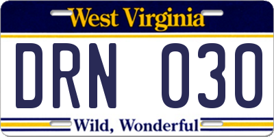 WV license plate DRN030