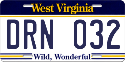 WV license plate DRN032