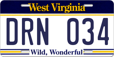 WV license plate DRN034