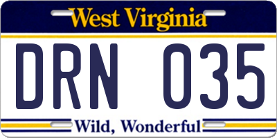 WV license plate DRN035