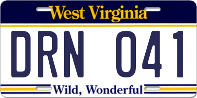 WV license plate DRN041