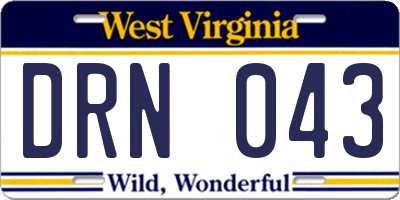 WV license plate DRN043