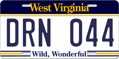 WV license plate DRN044