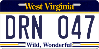 WV license plate DRN047